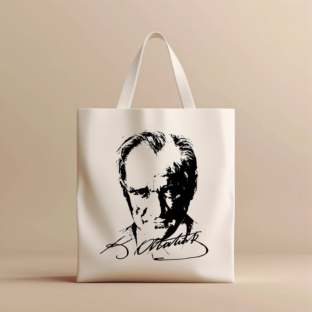 Atatürk Portre & İmza Baskılı Bez Çanta